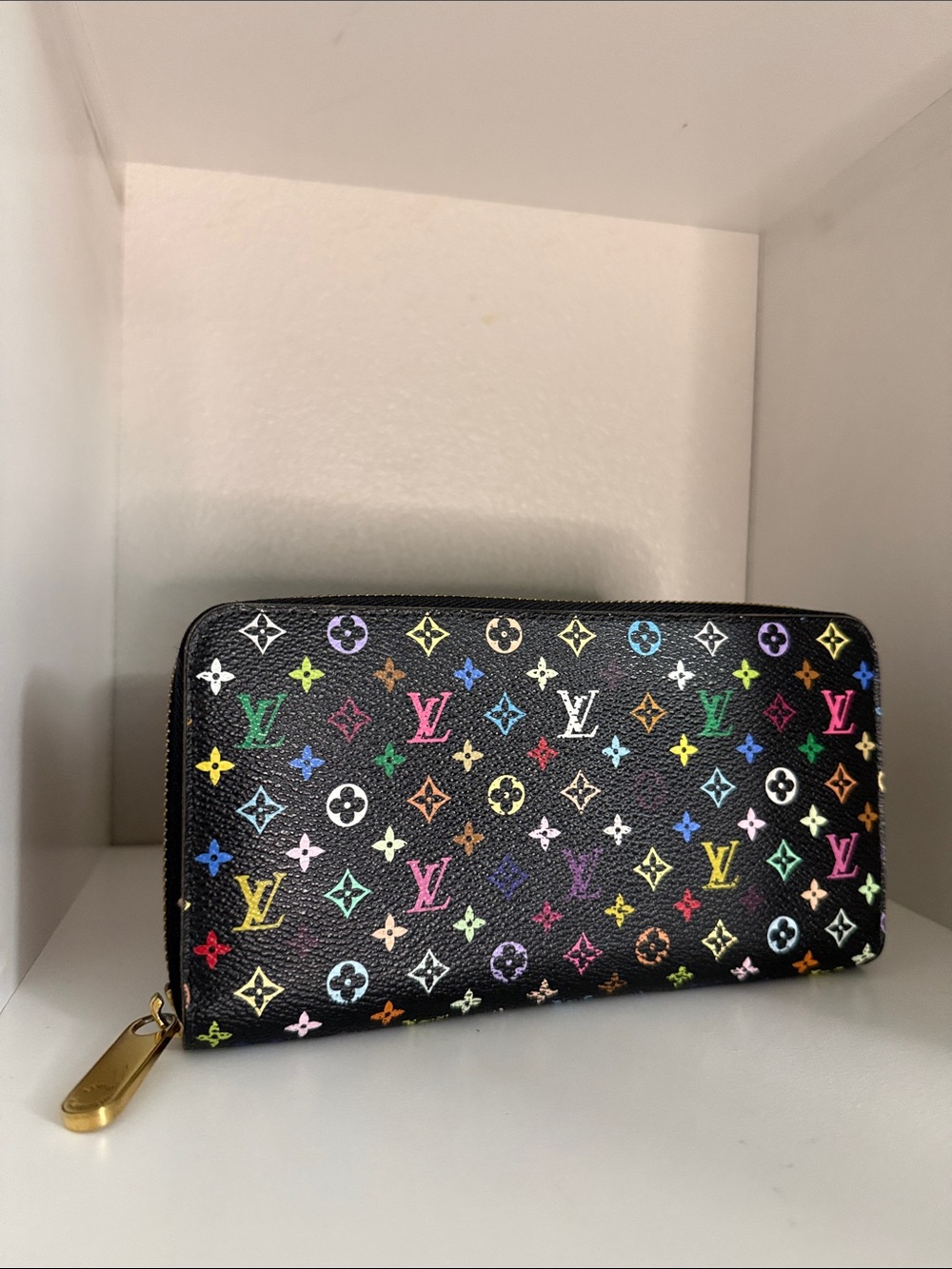 S Louis Vuitton Black Multicolor Monogram Zip Wallet EUC